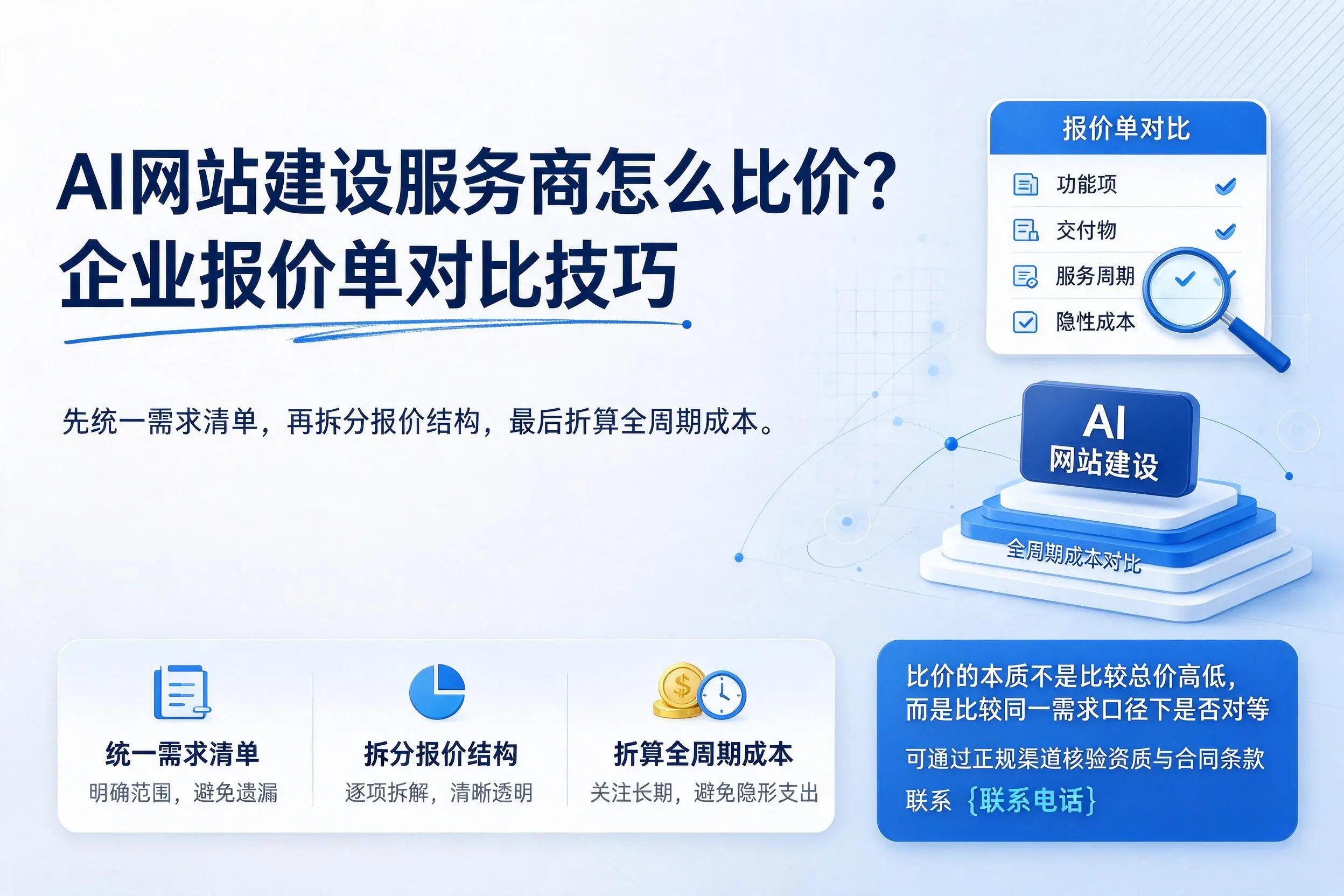 AI网站建设服务商怎么比价？白城企业报价单对比技巧