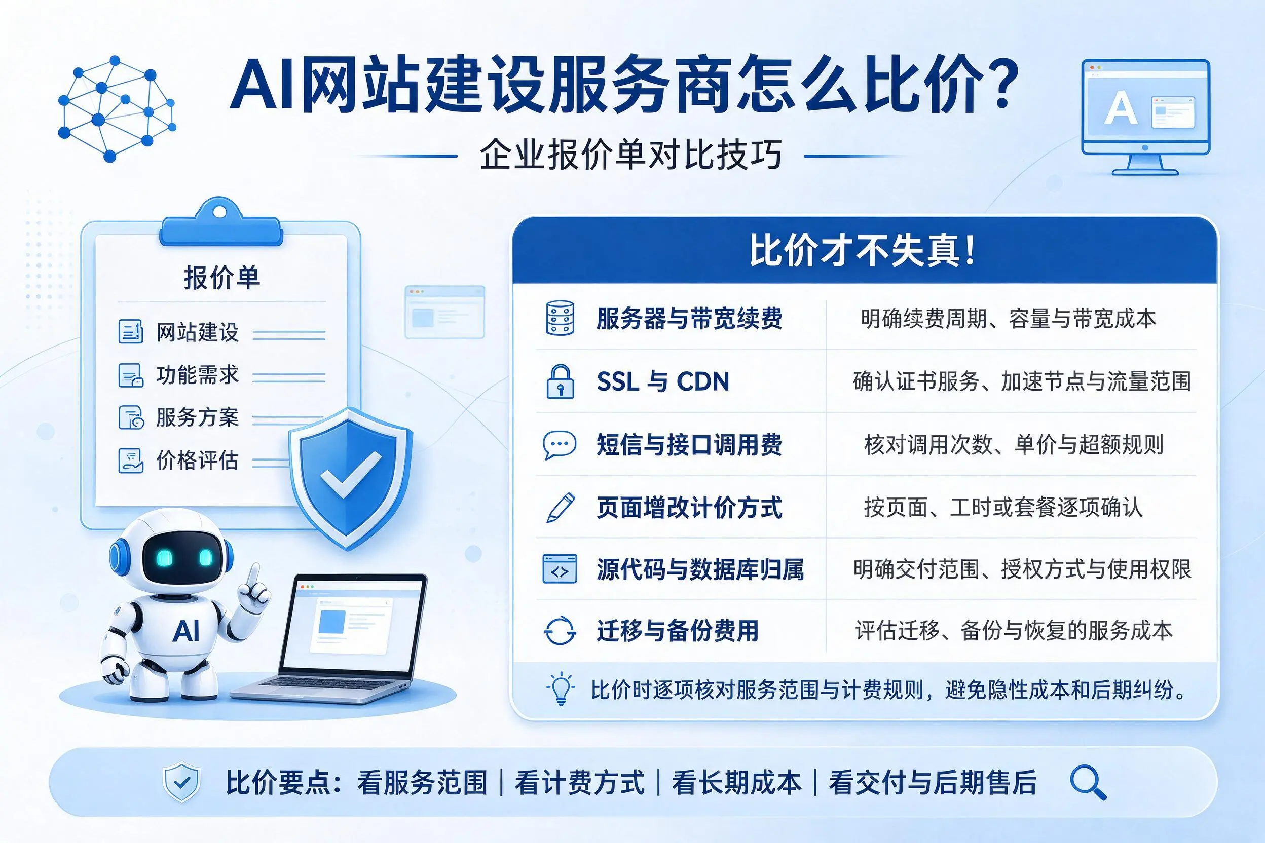 AI网站建设服务商怎么比价？白城企业报价单对比技巧