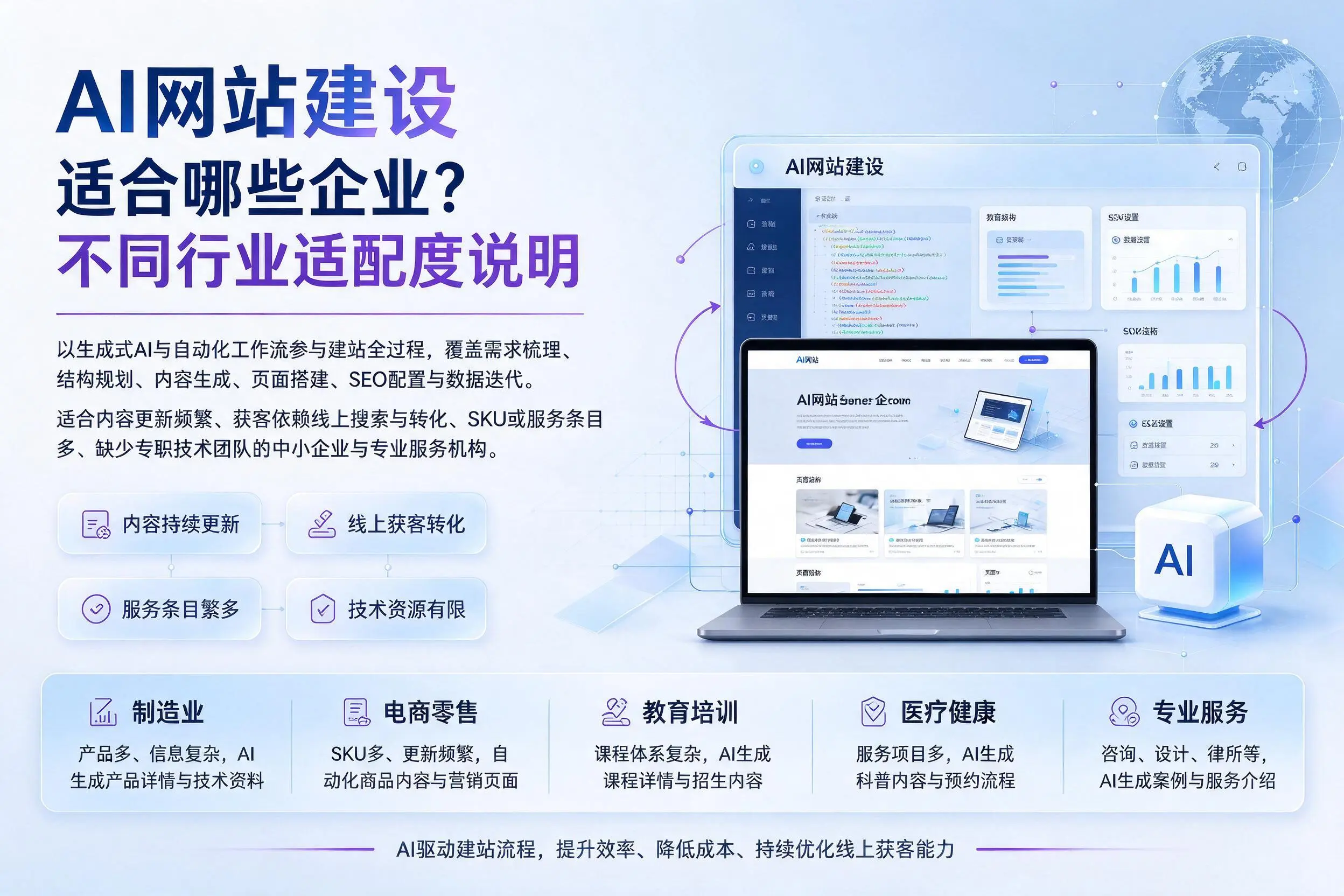 AI网站建设适合哪些企业？白城不同行业适配度说明